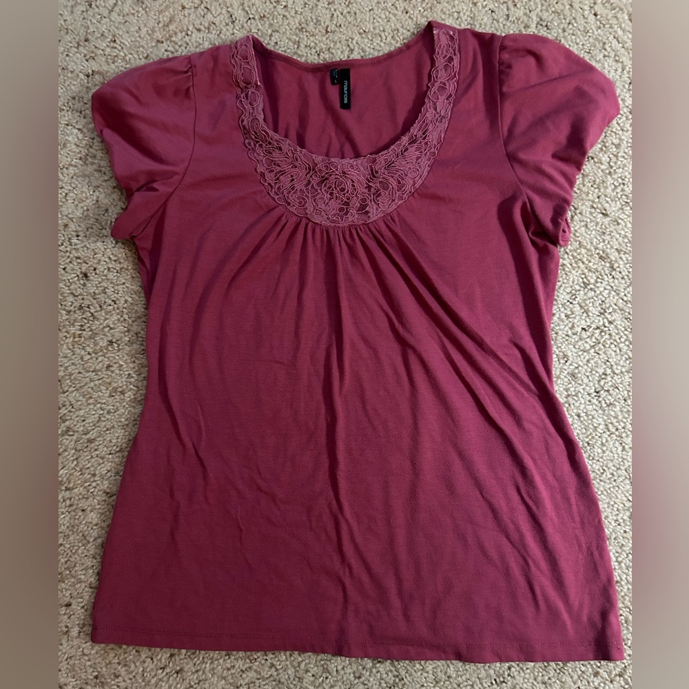 Maurices Dusty Rose Fancy Collar Puff Sleeve Shirt